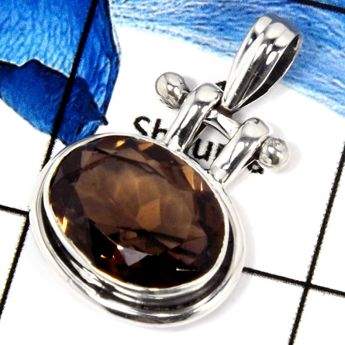 Smokey Cut D - SD547-Exclusive Collection Cut Gemstone Designer Pendant 925 Sterling Silver