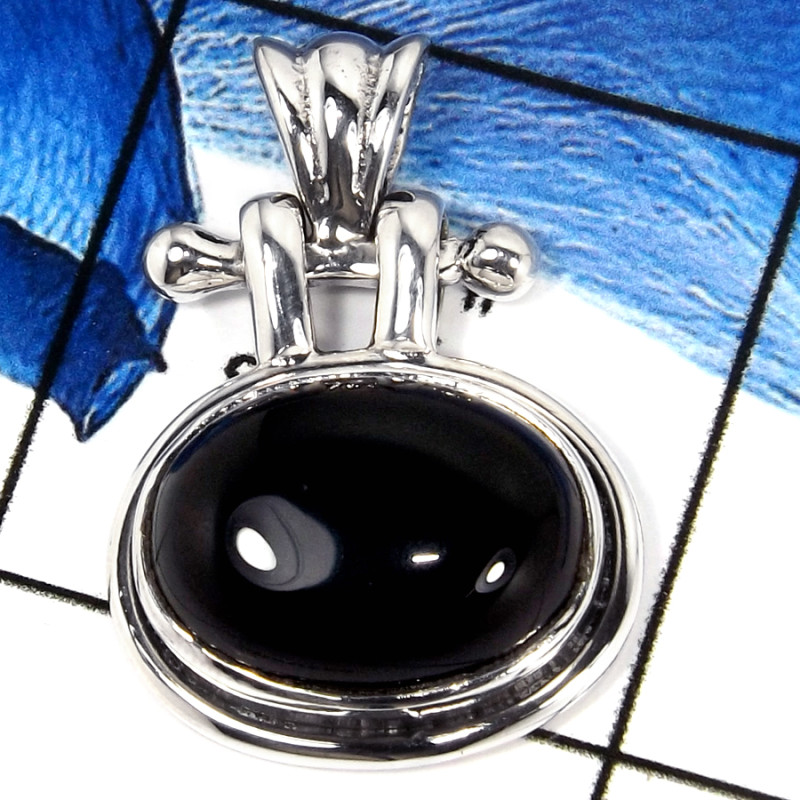 Black Onyx Cab F - SD546-Solid 925 Sterling Silver Designer Pendant With Cab Gemstone