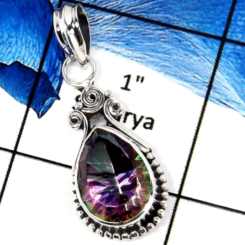Mystic Cut F - SD543-Party Look 925 Silver Designer Pendant With Semiprecious Cut Stone