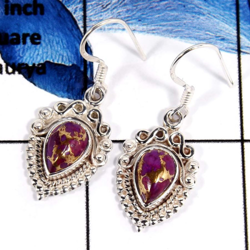 Purple Copper Turquoise O - SDE678-Indian Company Handmade Designer Earrings 925 Sterling Silver Purple Copper Turquoise O - SDE678-Indian Company Handmade Designer Earrings 925 Sterling Silver
