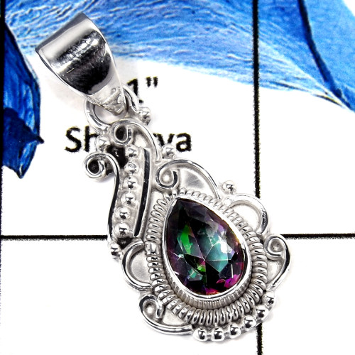 Mystic Cut A - SSP781-Gorgeous Natural Cut Gemstone Designer Pendant 925 Sterling Silver