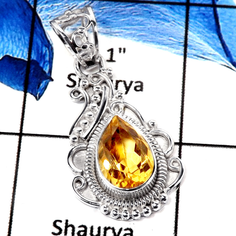 Citrine Cut O - SSP781-Gorgeous Natural Cut Gemstone Designer Pendant 925 Sterling Silver