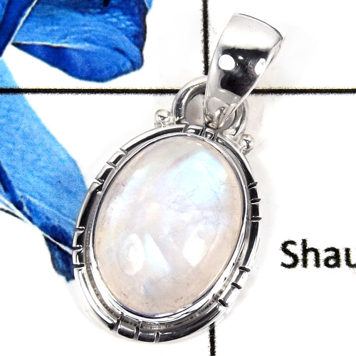 Rainbow Moonstone Cab B - SSP779-Amazing Oval Shape Semiprecious Stone 925 Sterling Silver Pendant