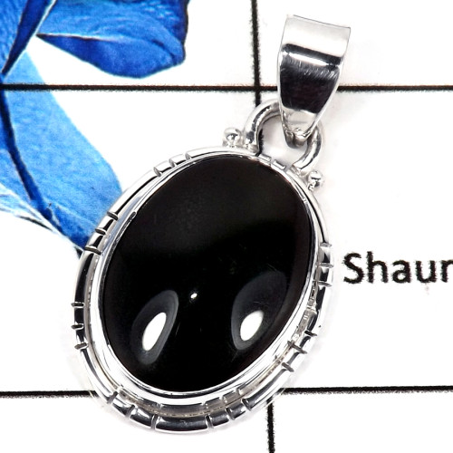 Black Onyx Cab C - SSP779-Amazing Oval Shape Semiprecious Stone 925 Sterling Silver Pendant