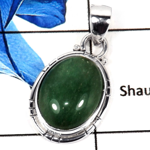 Green Aventurine Cab D - SSP779-Amazing Oval Shape Semiprecious Stone 925 Sterling Silver Pendant