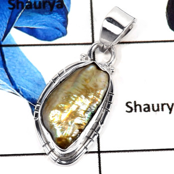 Biwal Pearl I - SSP779-Amazing Oval Shape Semiprecious Stone 925 Sterling Silver Pendant