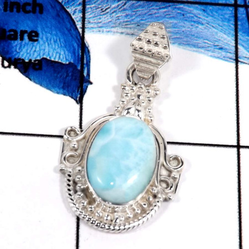 Larimar Cab A - SD523-Glamorous Handmade Factory Wholesale Designer Pendants 925 Sterling Silver