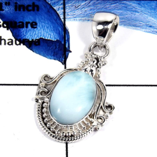 Larimar Cab D - SD523-Glamorous Handmade Factory Wholesale Designer Pendants 925 Sterling Silver