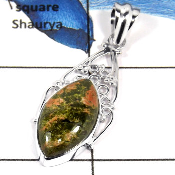 Unakite Cab G - SSP773-Indian Factory Made Cab & Cut Stone Designer Pendant 925 Sterling Silver