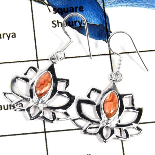 Rhodochrosite Cab G - SDE673-Exclusive 925 Sterling Silver Flower Design Earrings With Cab Gemstone