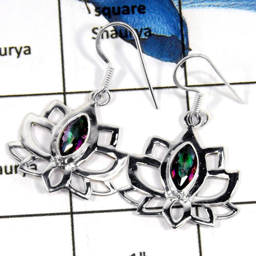 Mystic Cut O - SDE672-Pretty Look Natural Cut Gemstone Flower Design Earrings 925 Sterling Silver