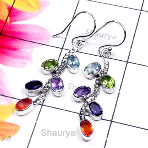 Multi Cut Gmestone A - SDE956-Sterling Silver New Design Fabulous Earring