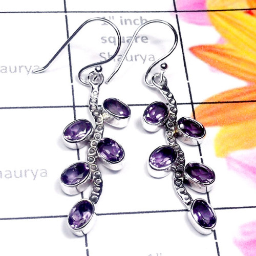 Amethyst B - SDE956-Sterling Silver New Design Fabulous Earring