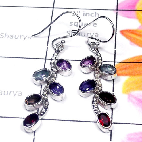 Multi Cut Gmestone C - SDE956-Sterling Silver New Design Fabulous Earring