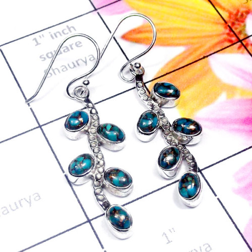 Blue Copper Turquoise E - SDE956-Sterling Silver New Design Fabulous Earring