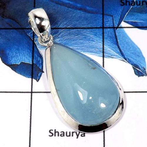 Aquamarine Cab A - ISP634-Natural Blue Aquamarine Cab Gemstone Chunky Pendant 925 Silver Plain Setting Aquamarine Cab A - ISP634-Natural Blue Aquamarine Cab Gemstone Chunky Pendant 925 Silver Plain Setting