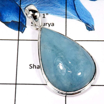 Aquamarine Cab D - ISP634-Natural Blue Aquamarine Cab Gemstone Chunky Pendant 925 Silver Plain Setting Aquamarine Cab D - ISP634-Natural Blue Aquamarine Cab Gemstone Chunky Pendant 925 Silver Plain Setting