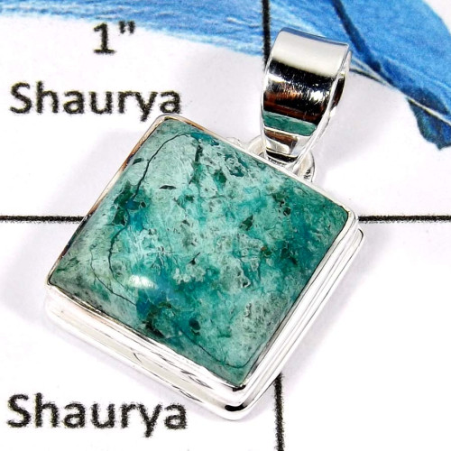 Chrysocolla Cab C - ISP618-Gorgeous Chrysocolla Gemstone Plain Setting Pendant 925 Sterling Silver Chrysocolla Cab C - ISP618-Gorgeous Chrysocolla Gemstone Plain Setting Pendant 925 Sterling Silver