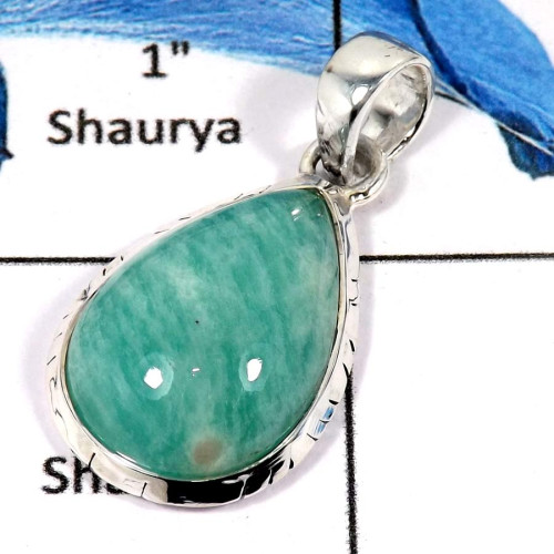 Amazonite Cab O - ISP617-Solid 925 Sterling Silver Amazonite Cab gemstone Handmade Pendant