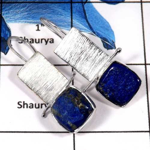 Lapis Druzy A - SPE801-Party Wear Blue Lazuli Lapis Druzy Earrings 925 Sterling Silver Plain Setting