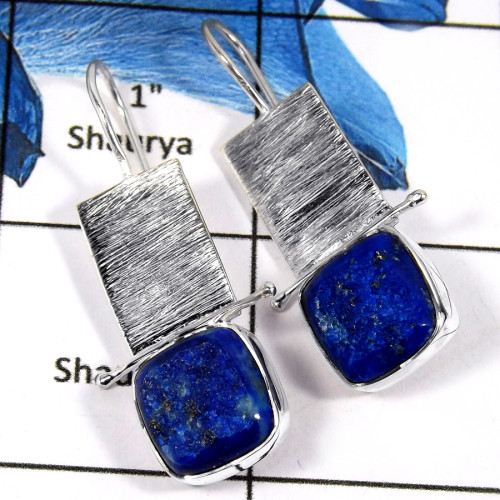 Lapis Druzy C - SPE801-Party Wear Blue Lazuli Lapis Druzy Earrings 925 Sterling Silver Plain Setting
