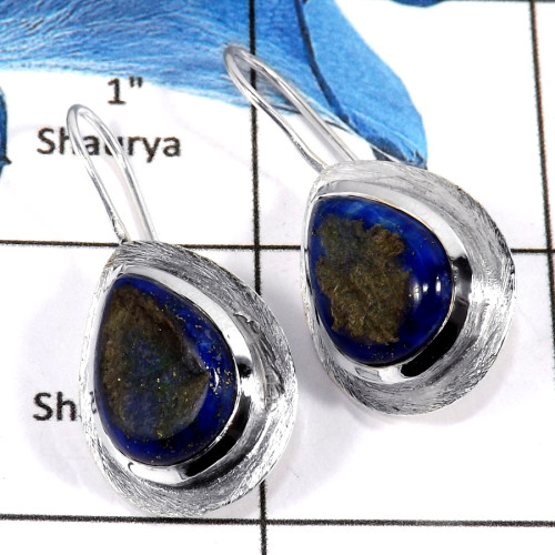 Lapis Druzy D - SPE801-Party Wear Blue Lazuli Lapis Druzy Earrings 925 Sterling Silver Plain Setting