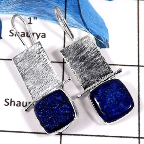 Lapis Druzy O - SPE801-Party Wear Blue Lazuli Lapis Druzy Earrings 925 Sterling Silver Plain Setting