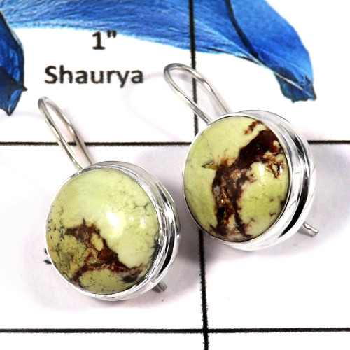 Lemon Chrysoprase Cab B - SPE800-Indian Factory Made Lemon Chrysoprase Earrings Solid 925 Sterling Silver