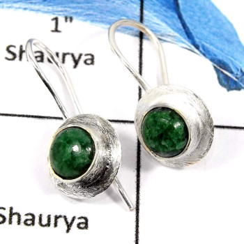 Verdite Stone Cab O - SPE795-Stunning Green Verdite Stone Round Shape Earrings 925 Sterling Silver Verdite Stone Cab O - SPE795-Stunning Green Verdite Stone Round Shape Earrings 925 Sterling Silver