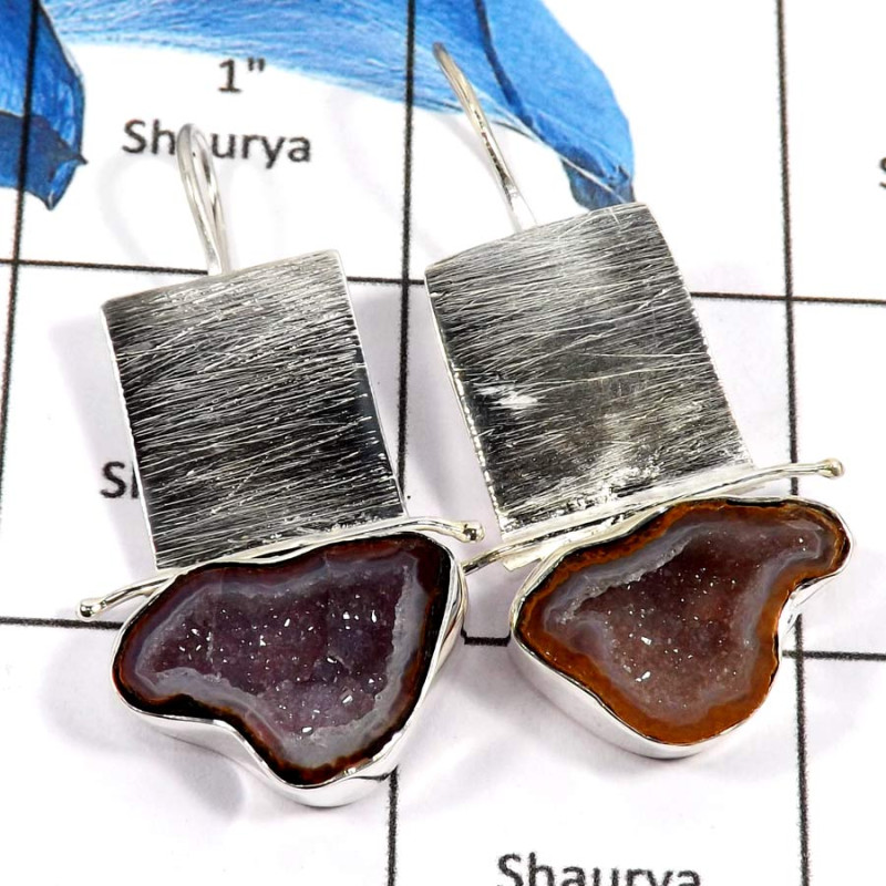 Baby Geodge A - SPE793-Sparkling Natural Baby Geodge Gemstone Earrings 925 Sterling Silver