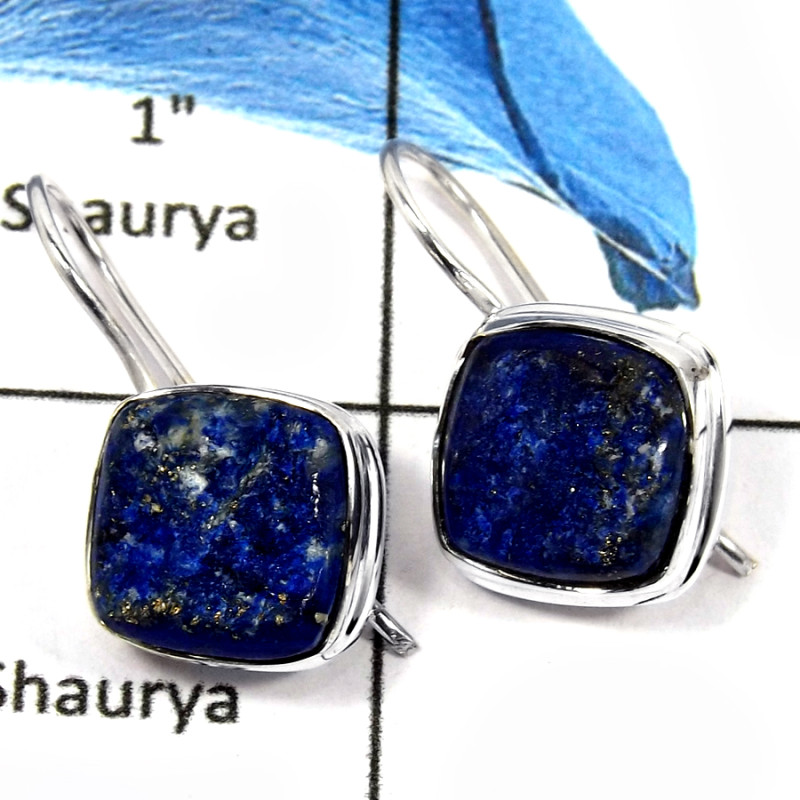 Lapis Druzy C - SPE792-Indian Company Made Blue Lazuli Lapis Druzy Earrings 925 Sterling Silver