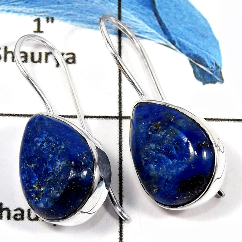 Lapis Druzy O - SPE792-Indian Company Made Blue Lazuli Lapis Druzy Earrings 925 Sterling Silver
