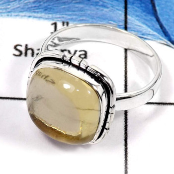 Lemon Quartz Cab O - PSR757-Awesome Lemon Quartz Cab Gemstone Ring 925 Silver Plain Setting