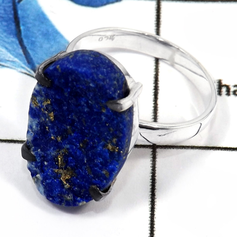 Lapis Druzy A - SPR951-Solid 925 Sterling Silver Prong Setting Rings Natural Blue Lazuli Lapis Druzy