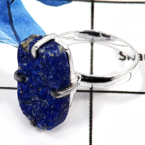 Lapis Druzy B - SPR951-Solid 925 Sterling Silver Prong Setting Rings Natural Blue Lazuli Lapis Druzy