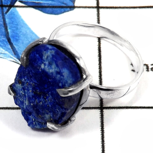 Lapis Druzy C - SPR951-Solid 925 Sterling Silver Prong Setting Rings Natural Blue Lazuli Lapis Druzy
