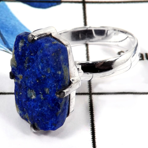 Lapis Druzy E - SPR951-Solid 925 Sterling Silver Prong Setting Rings Natural Blue Lazuli Lapis Druzy