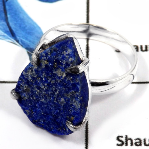 Lapis Druzy F - SPR951-Solid 925 Sterling Silver Prong Setting Rings Natural Blue Lazuli Lapis Druzy