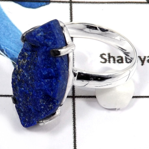 Lapis Druzy G - SPR951-Solid 925 Sterling Silver Prong Setting Rings Natural Blue Lazuli Lapis Druzy