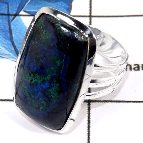 Natural Crack Malachite In Azurite Cab B - PSR753-Indian Company Made Malachite In Azurite Gemstone 925 Silver Plain Setting Rin