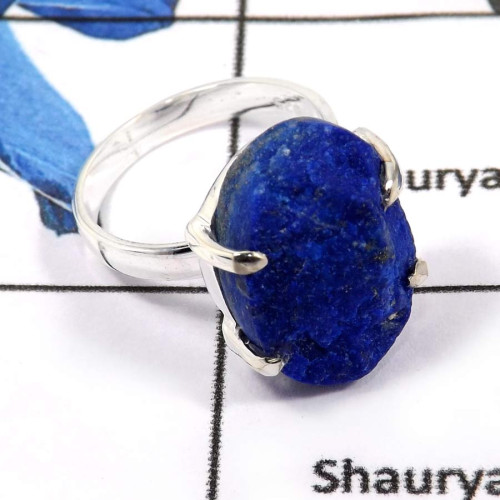 Lapis Druzy E - SPR949-Solid 925 Sterling Silver Blue Lazuli Lapis Druzy Prong Setting Ring