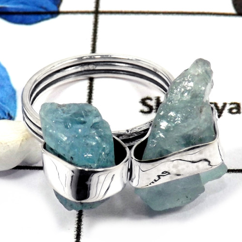 Aquamarine Rough C - PSR745-Natural Aquamarine Rough Plain Setting Wholesale Rings 925 Sterling Silver