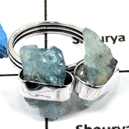 Aquamarine Rough D - PSR745-Natural Aquamarine Rough Plain Setting Wholesale Rings 925 Sterling Silver
