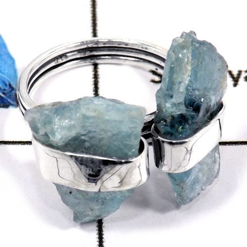 Aquamarine Rough E - PSR745-Natural Aquamarine Rough Plain Setting Wholesale Rings 925 Sterling Silver