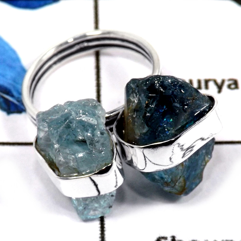 Aquamarine Rough F - PSR745-Natural Aquamarine Rough Plain Setting Wholesale Rings 925 Sterling Silver