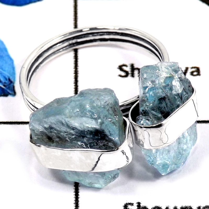 Aquamarine Rough G - PSR745-Natural Aquamarine Rough Plain Setting Wholesale Rings 925 Sterling Silver