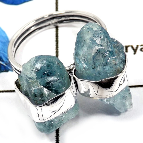 Aquamarine Rough I - PSR745-Natural Aquamarine Rough Plain Setting Wholesale Rings 925 Sterling Silver