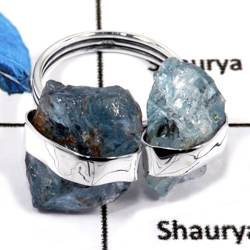 Aquamarine Rough J - PSR745-Natural Aquamarine Rough Plain Setting Wholesale Rings 925 Sterling Silver