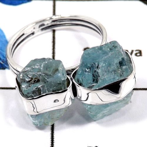 Aquamarine Rough K - PSR745-Natural Aquamarine Rough Plain Setting Wholesale Rings 925 Sterling Silver