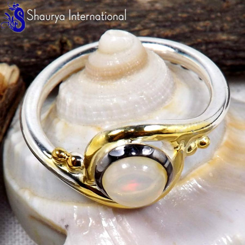 Ethiopian Opal Cab B - SFJ900-Natural Ethiopian Opal Three Tone Light Weight Ring Solid 925 Sterling Silver